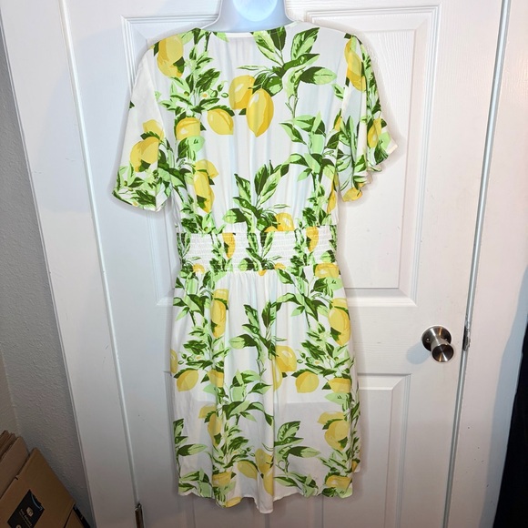 LOFT White Yellow Fluttler Sleeve Lemon Print Mini Dress 6 Has Pockets! NWT - Picture 11 of 13
